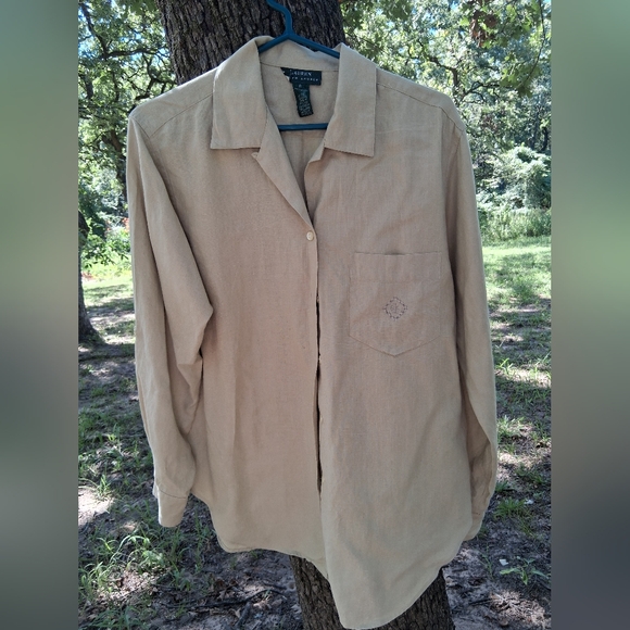 Ralph Lauren Blue Label Tan Shirt 100 % Linen - Picture 1 of 4